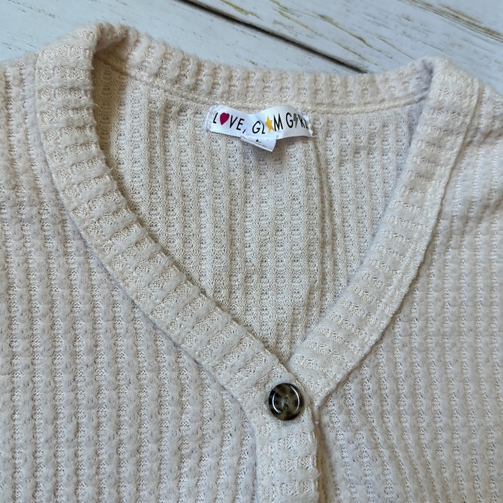 Girls Waffle Tie-Front Sweater - Picture 3 of 4